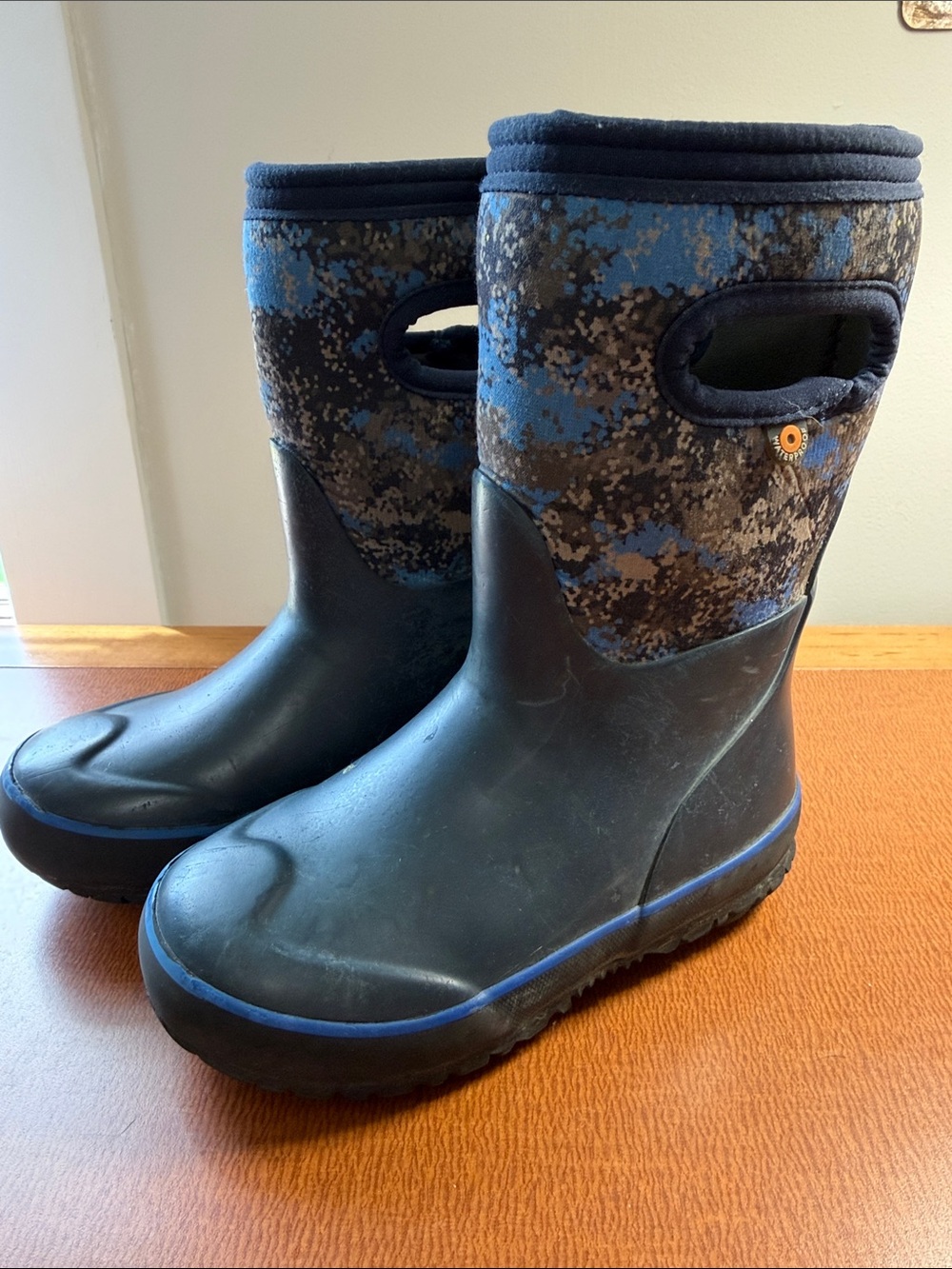 Bogs Kids Rain & Snow Boots in Blue and Black Camouflage